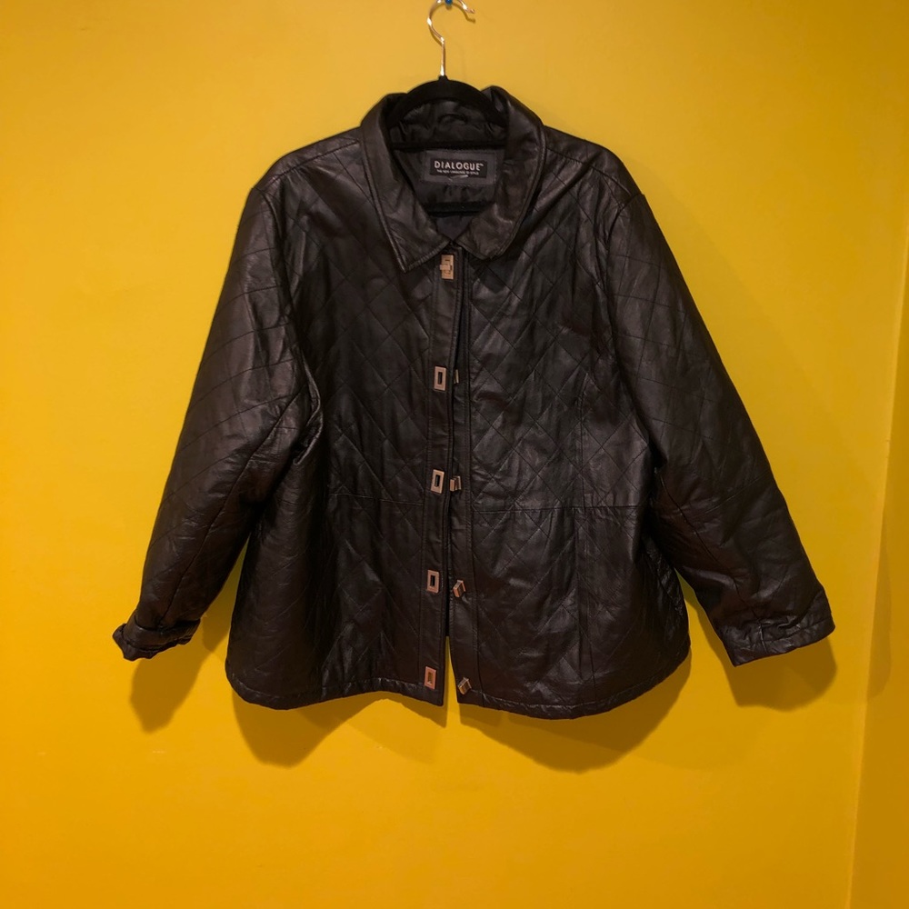 Quilted Leather Jacket w Square Peg Closure